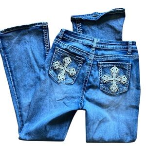 SOHO Bootcut Jeans Sz 13 Women’s – Bling Cross Pocket Crystal Button Denim